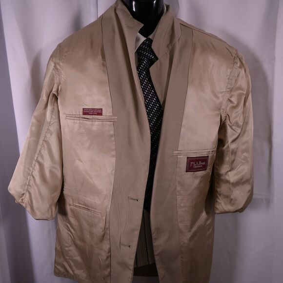 Jos A Bank Mens 42L Beige Single Vent 2-Button Sports Coat Blazer - Picture 3 of 9